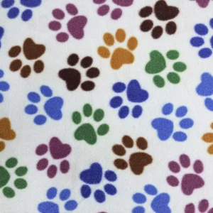 Multi Paws on White Printed Fleece